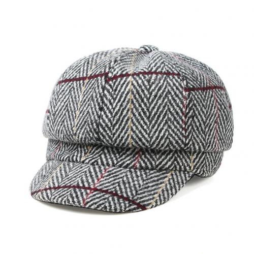 Efterår vinter kvinder plaid bomuld flad kasket top hat hat afslappet baret kasket: Lynggrå