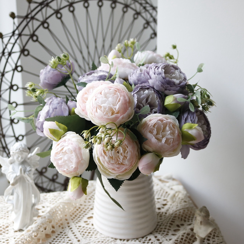 Buquê de flores artificiais de rosas para decoração de casa, festa de casamento, suprimentos de flores falsas, artesanato diy, acessórios de vaso de flores