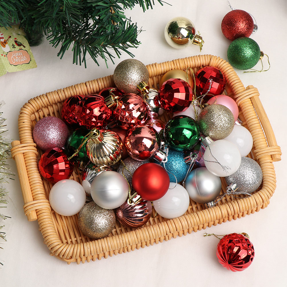 24Pcs 4cm Gold Pink Champagne Red Metallic Christmas Balls Year Christmas Tree Hanging Balls Xmas Home Decor