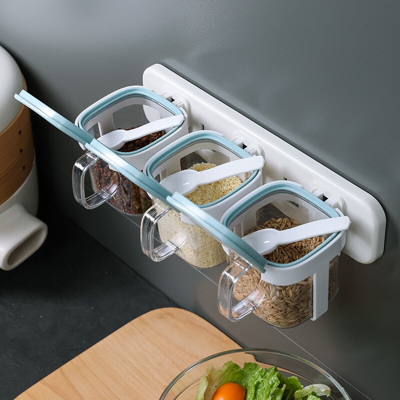 Wall-mounted Seasoning Box Kitchen Salt Seasoning Jar Household Spice Box Storage Container Condiment Jars for Spice Sugar Salt