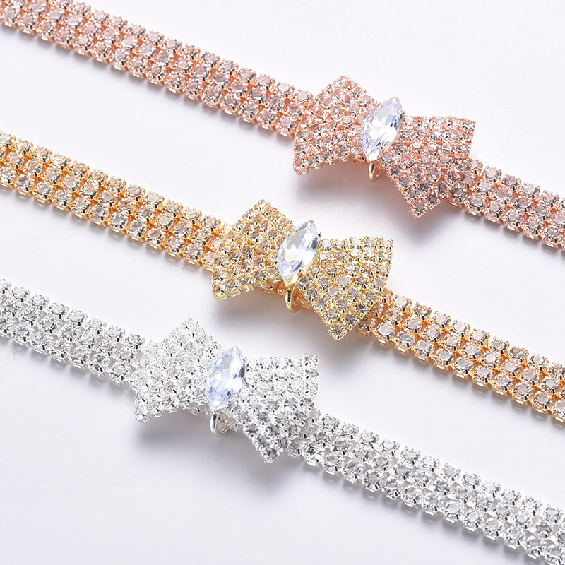 Zirkoon vlinderdas Chihuahua halsband Rose goud kreeft knop kat ketting met pakket doos verstelbare huisdieraccessoires voor het hele seizoen