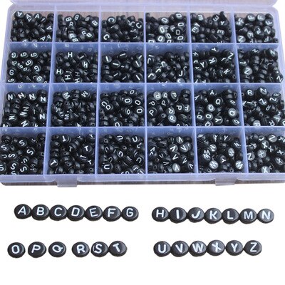 1620pcs Round Acrylic Letter Beads Set for Kid Bracelets Necklace Making Beaded Material Plastic Alphabet Beads boxs: Blcak-1620pcs