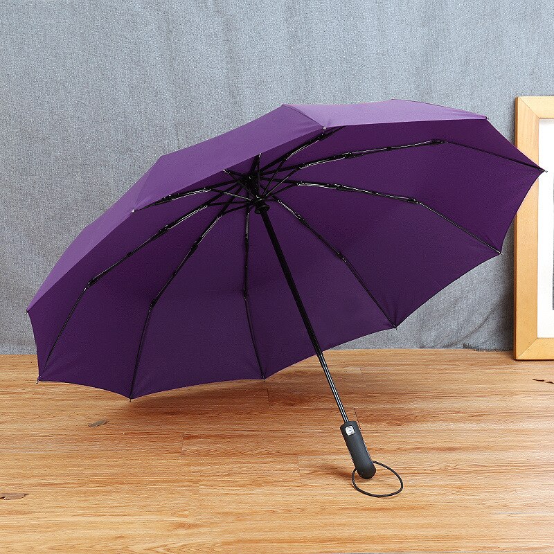 Paraguas plegable de cierre abierto automático, 5 colores, equipo de lluvia, resistente al agua, a prueba de viento, tres paraguas plegable: Púrpura
