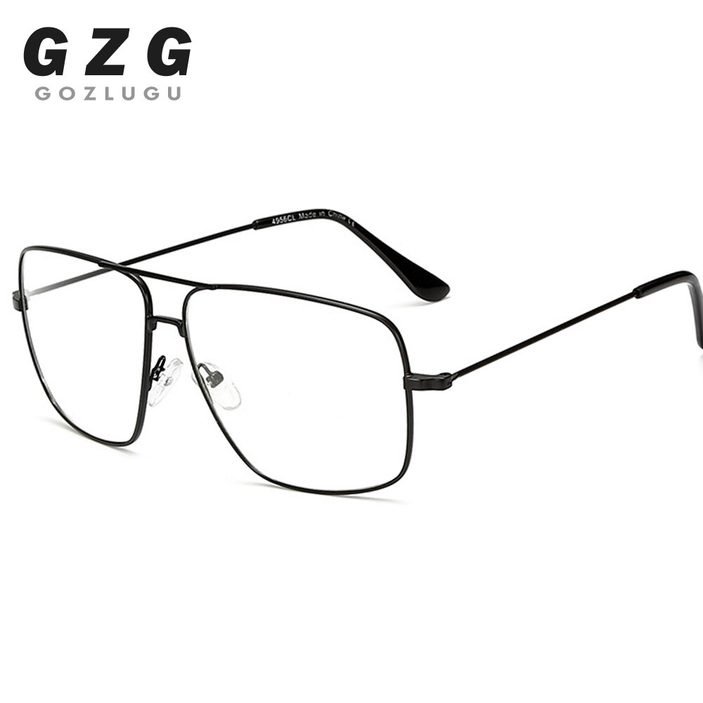 GOZLUGU Vintage Gold Metal Frame Brillen Heren Dames zonnebril Retro Vierkante Optische Lens Eyewear Nerd Clear Lens Bril: black
