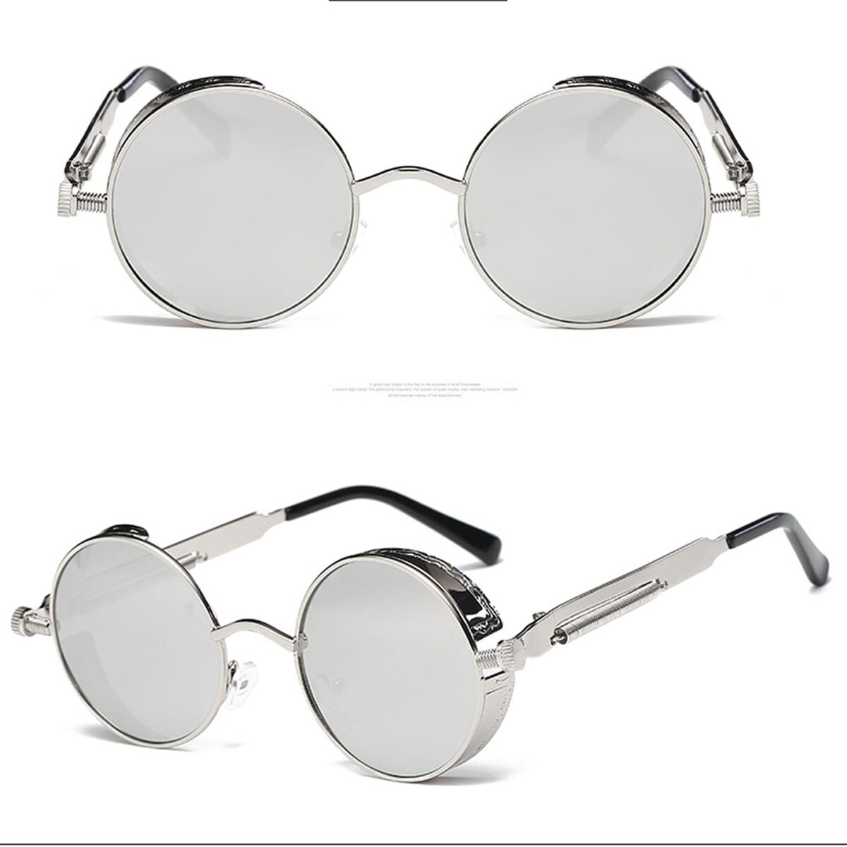 Moda Estilo Retro Steampunk Óculos Redondos Óculos de Armação de Metal Lente Óculos de Design Da Marca Do Vintage Masculino óculos de Sol Óculos de Condução