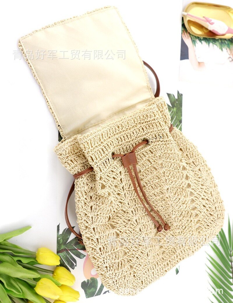 Mochila de paja tejida para mujer, mochila multifunción de paja, bolso escolar de paja, informal para playa, bolsa de libros de viaje para chica,
