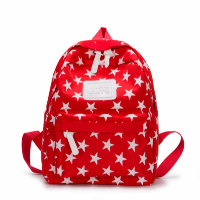 Smålåve skoleveske nylon stjerneprint mini ryggsekk søt baby skulderveske: Rød