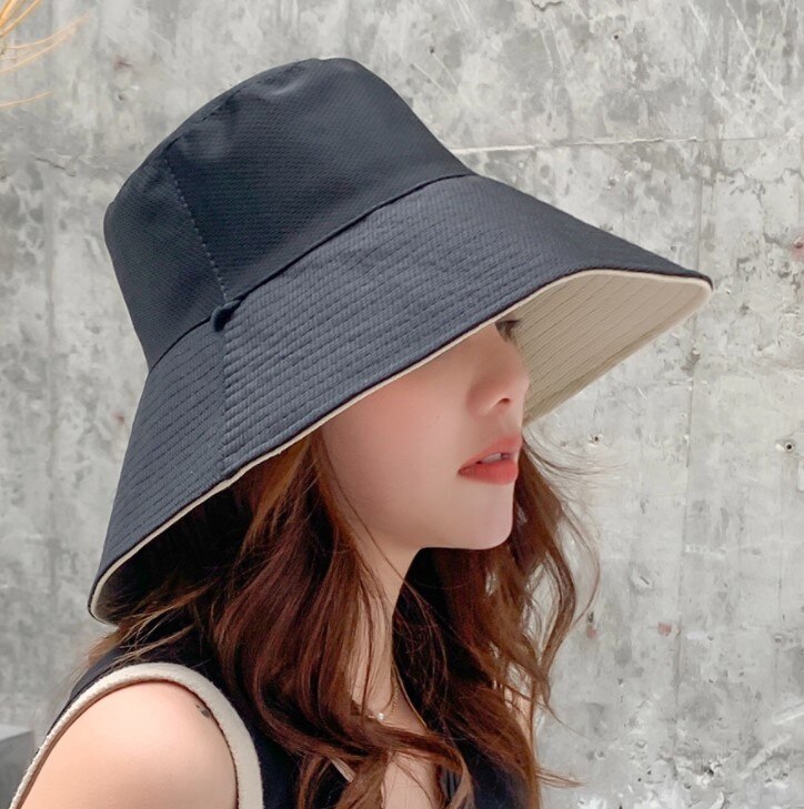 Cotton Double sided black yellow Bucket Hat Fisherman Hat outdoor travel hat Sun Cap Hats for Men and Women