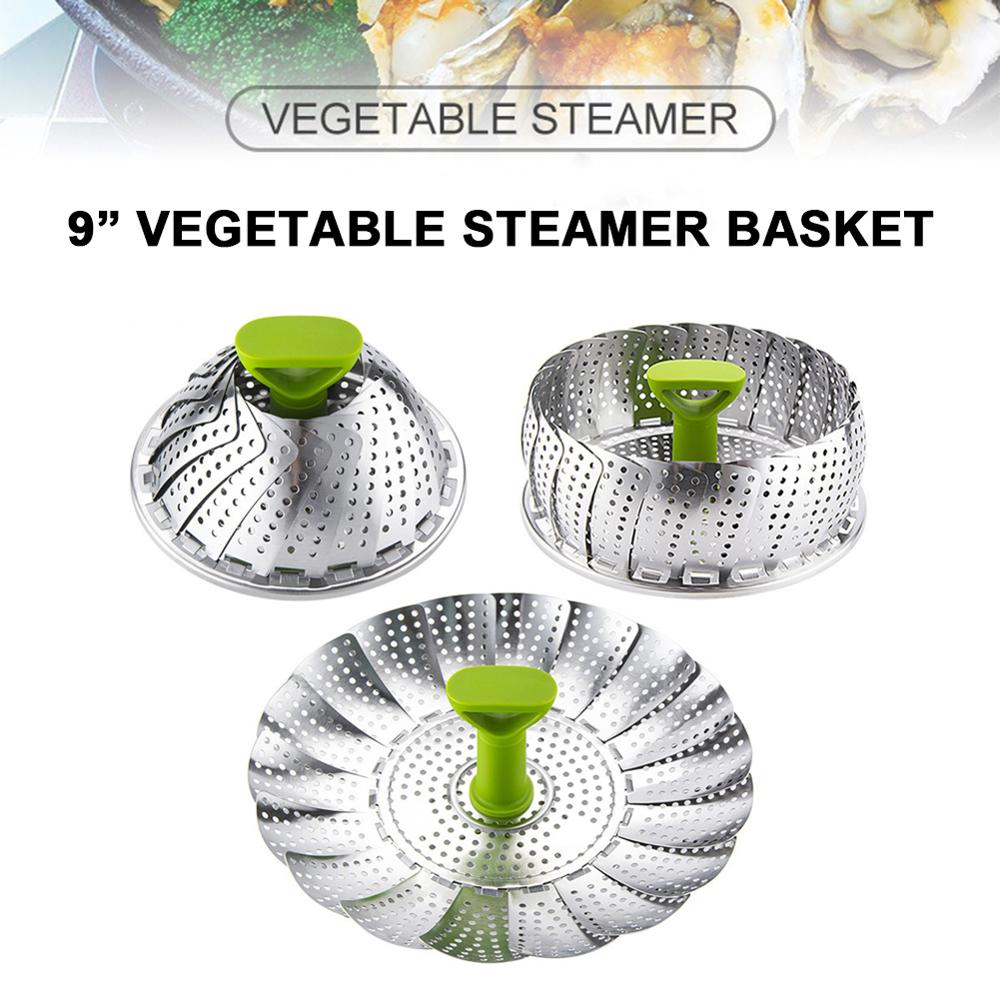 Sammenfoldelig fad damp rustfrit stål maddamper kurv mesh vegetabilsk komfur damper udvidelig pannen køkkenværktøj hurtig levering