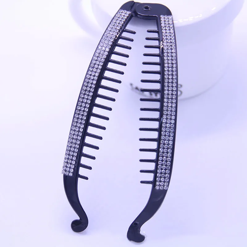 Joyería para el cabello, pasadores de plátano, pinzas en forma de garra para el pelo de pez, horquillas, accesorios para el cabello con diamantes de imitación negros para mujer, pinzas, abrazadera, tocado