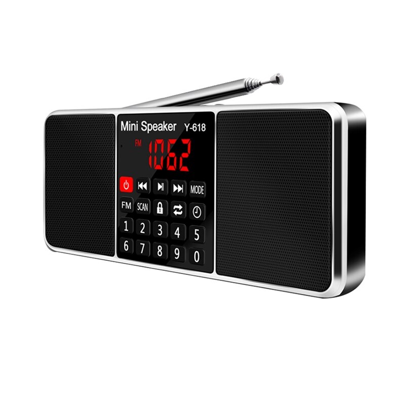 Digital FM Radio Receiver Speaker MP3 Player Support TF Card USB Drive LED Display Time Shutdown Portable Radios: black