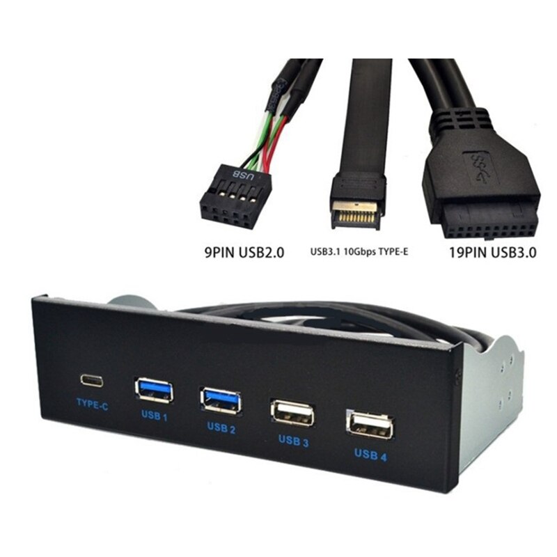Panel Frontal Usb 3,1 Gen2 de 5,25 pulgadas, 2 puertos Usb 3,0 + 2 puertos Usb 2,0 + 1 puerto tipo C con conector tipo E