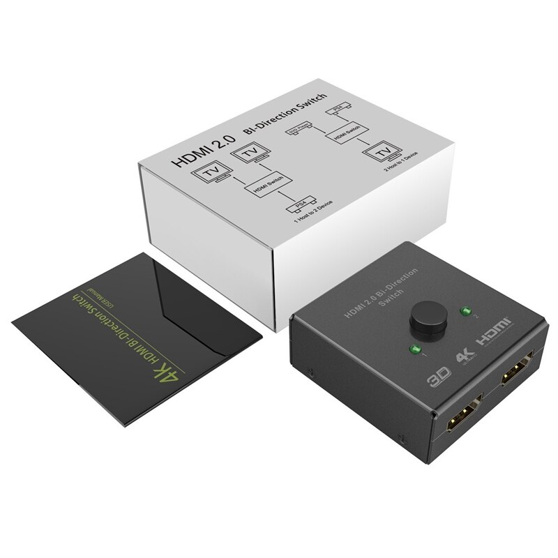 HDMI Switcher 2 Ports Bi-direction Manual Switch 2 x 1/1 x 2 HDMI Hub-HDCP Passthrough-Supports Ultra HD 4K 3D 1080P