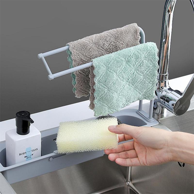 Verstelbare Snap Sink Zeep Spons Houder Handdoek Rekken Opslag Afvoer Rack Keuken Opknoping Afvoer Rack Badkamer Keuken Afvoer Rack