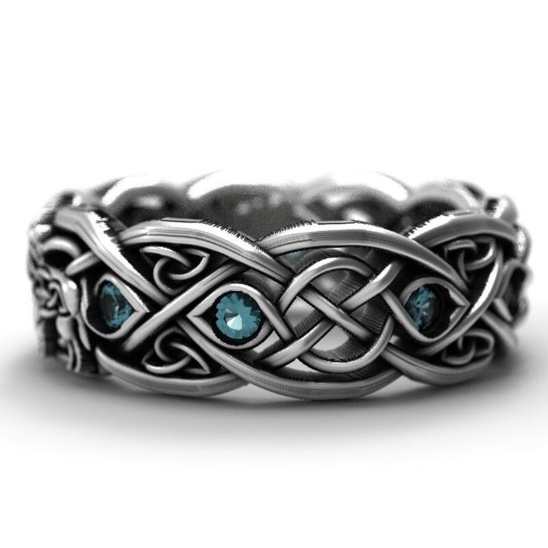 Vintage vävmönster varg rostfritt stål zirkon ring vigselring engagemang smycken engagemang