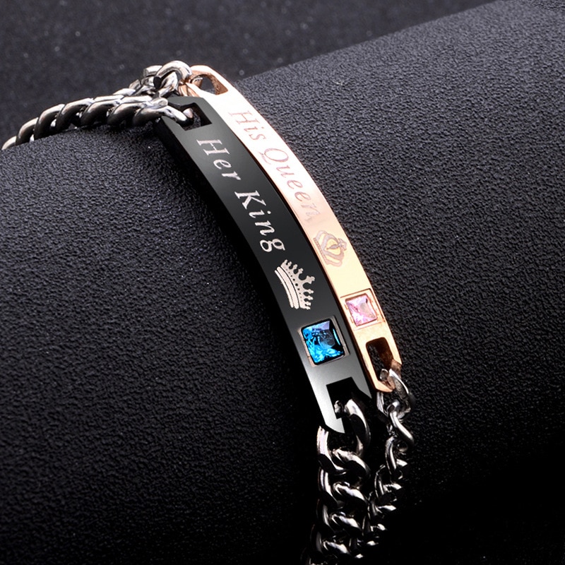 1PC Women Men Her King His Queen Her Beast His Beauty Steel Stainless Couples Bracelets Love Bangle Valentine's Day