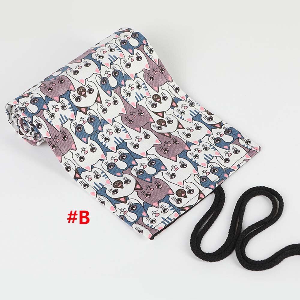 36- gats etui kat schoolbenodigdheden kunst pennenzakjes etui canvas wikkelrol student cosmetische kwast opbergruimte schrijfwaren: B