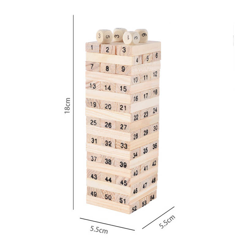 54Pcs Bausteine Spielzeug Lustige Mini Holz Turm Hartholz Domino Stacker Extrakt Montessori Lernspiel für Kinder