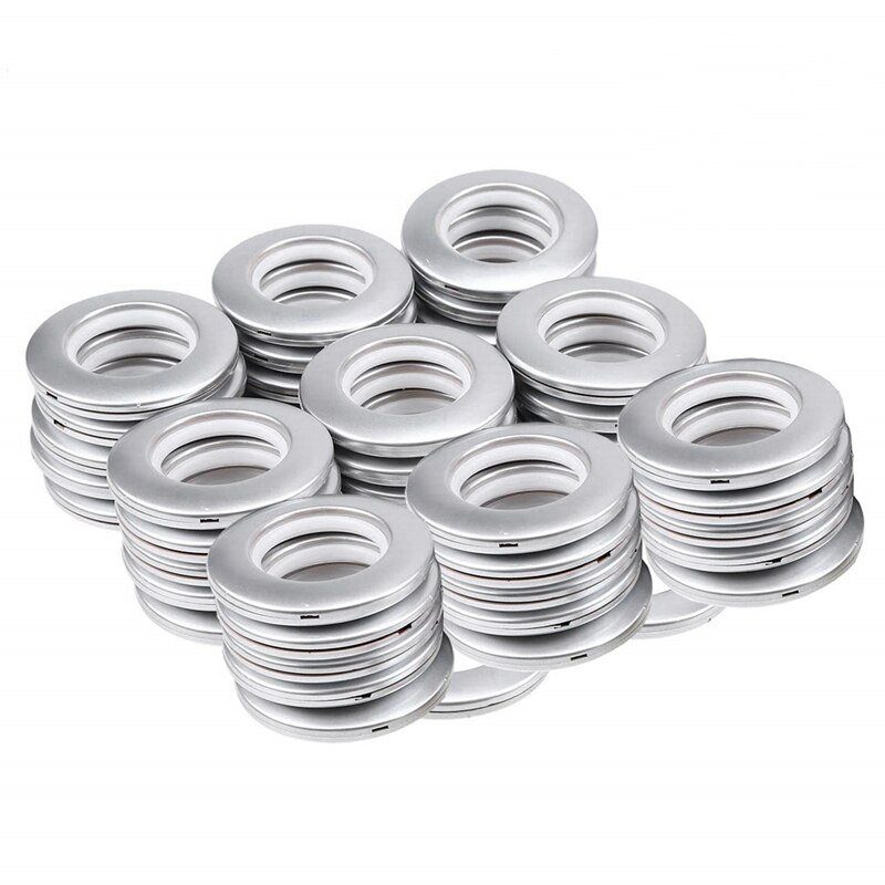 Paquete de 50 ojales de cortina, de 4m diámetro interior, anillos de ojal de cortina, anillo romano de bajo ruido de nanoescala (plata)