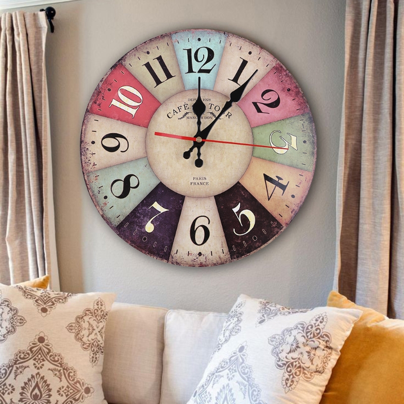 Retro Houten Wandklok Haan Vintage Rustieke Non-Tikkende Stille Rustige Decor