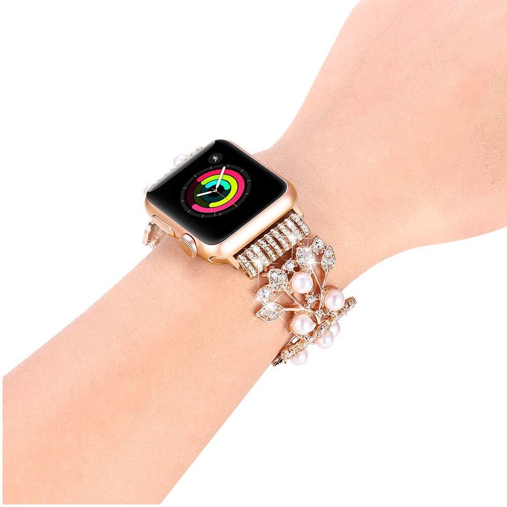 Bracelet Bling pour femmes pour Apple Watch, en métal, bijoux pour iWatch série 1 2 3 4 5, Bracelet montre Bling: Rose Gold / 42mm 44mm