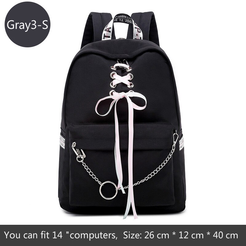 Girl Schoolbag Female Students Laptop Backpack Kids School Bags For Teenage Girls Women Gray Backpacks Mochila Escolar: Black3-S