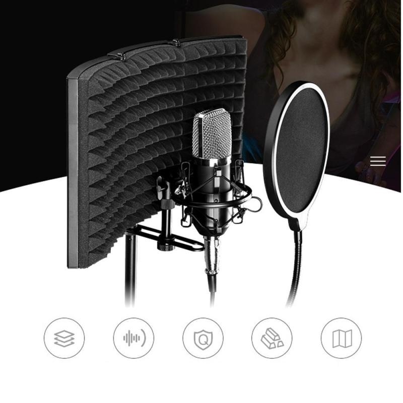 Foldable Microphone Acoustic Isolation Shield Acoustic Foams Panel Studio for Recording Live Broadcast Microphone Accessories