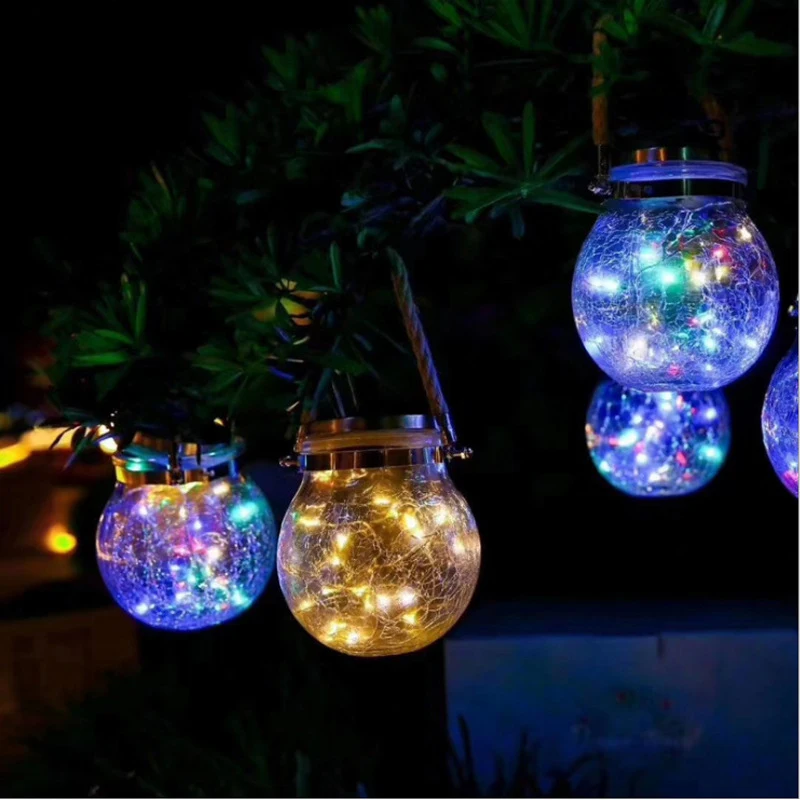 Guirnaldas de luces LED solares, bola emergente, tapa de botella de vidrio, decoración navideña para jardín al aire libre, lámpara de tarro de albañil, luz de deseos 2024: RGB / 6-10 W