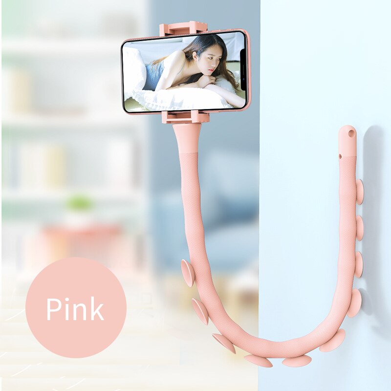 Universal Lazy Holder Arm Flexible Mobile Phone Holder Suction Cup Stand Wall Desk Bicycle Stents Caterpillars Bracket for Phone: Pink