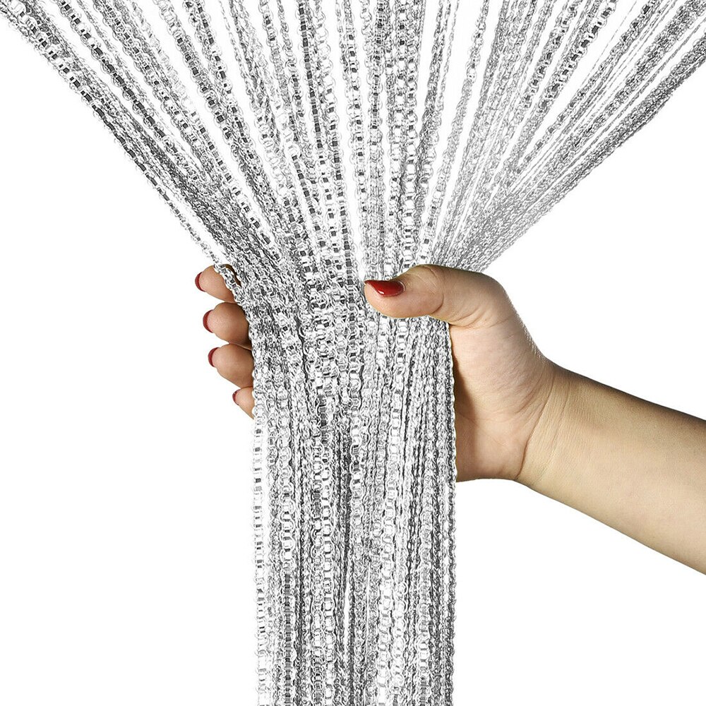 100 x 200cm skinnende kvast-line gardiner stue snoregardin vindue dør skillevæg drapere stue kappe boligindretning: Sølv