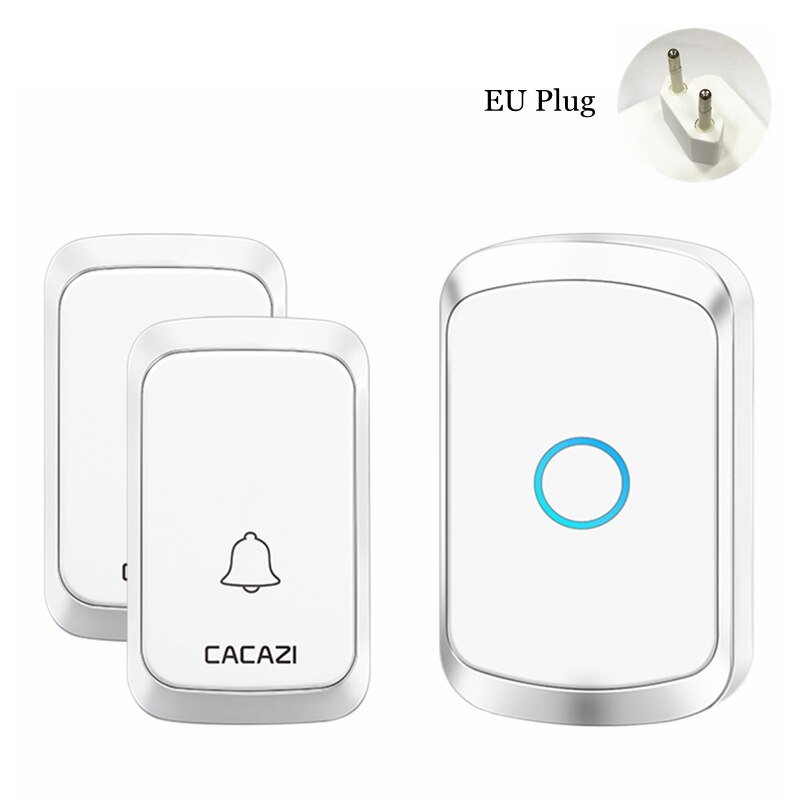 CACAZI Intelligent Wireless Doorbell Waterproof 2 Button 1 Receiver Home LED Light Battery Calling Bell Chime US EU UK AU Plug: white 2x1 EU