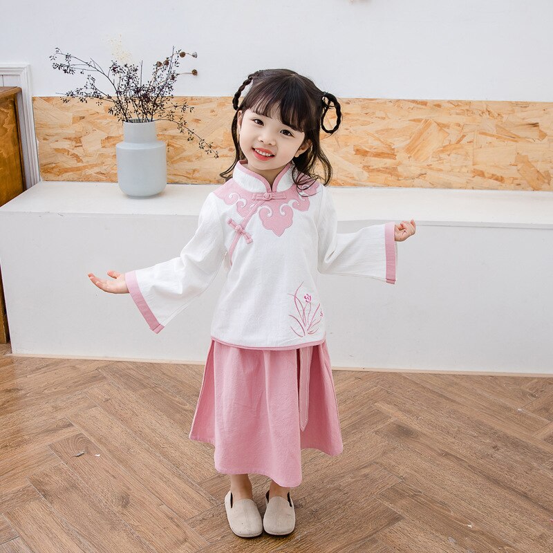 Children's Chinese Folk Dance Costume - Hanfu Stage Wear - Spandex - Girls' National Costume