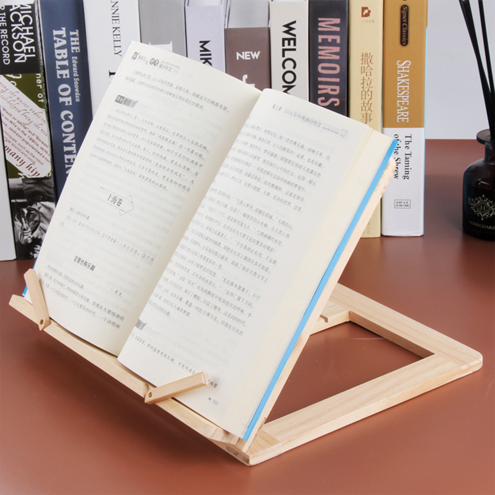Sujetalibros plegable de madera, soporte para libros de cocina, estante de lectura, soporte para libros de lectura, tableta, PC,
