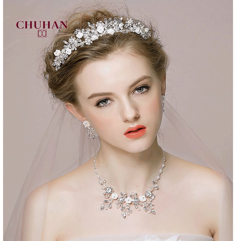 Chuhan luxo cristal conjuntos de jóias de noiva strass tiaras coroa colar brincos para casamento nupcial conjunto de jóias c358