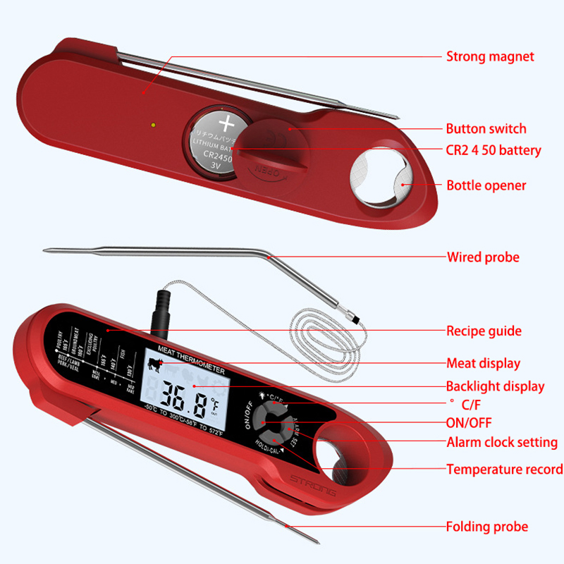 Vleesvoedselthermometer Dubbele sonde met waterdichte automatische uitschakeling en alarmfunctie Digitale instant-read thermometer voor het grillen in de oven