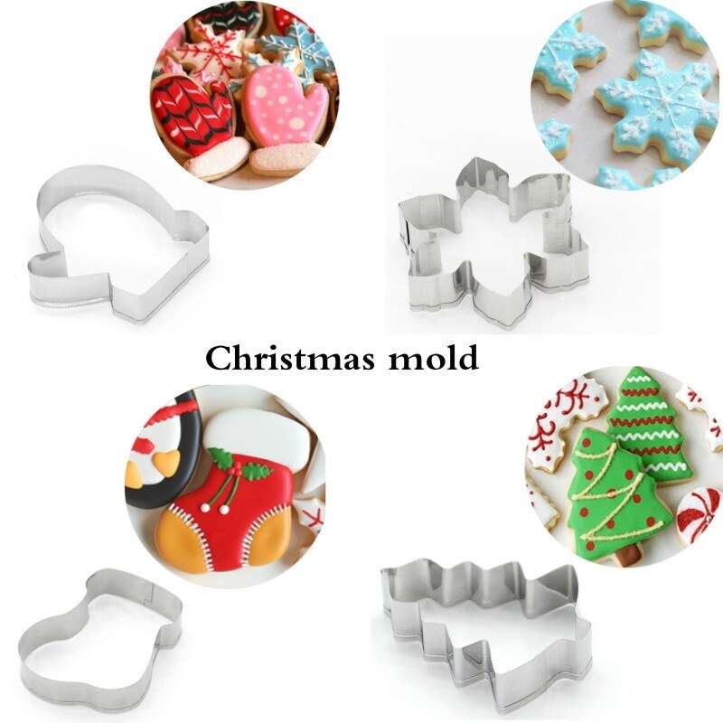 1Pcs Rvs 3D Kerst Cookie Cutters Cake Cookie Mold Fondant Cutter Diy Bakken Tools