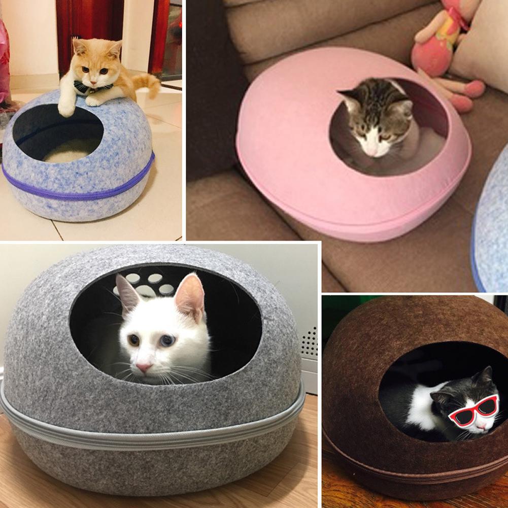 Kat Huis Nest Met Rits Afneembare Kussen Hond Mat Eivorm Hond Kennel Kat Bed Vilt Doek Katten Grot Slapen mat Huisdier Bed