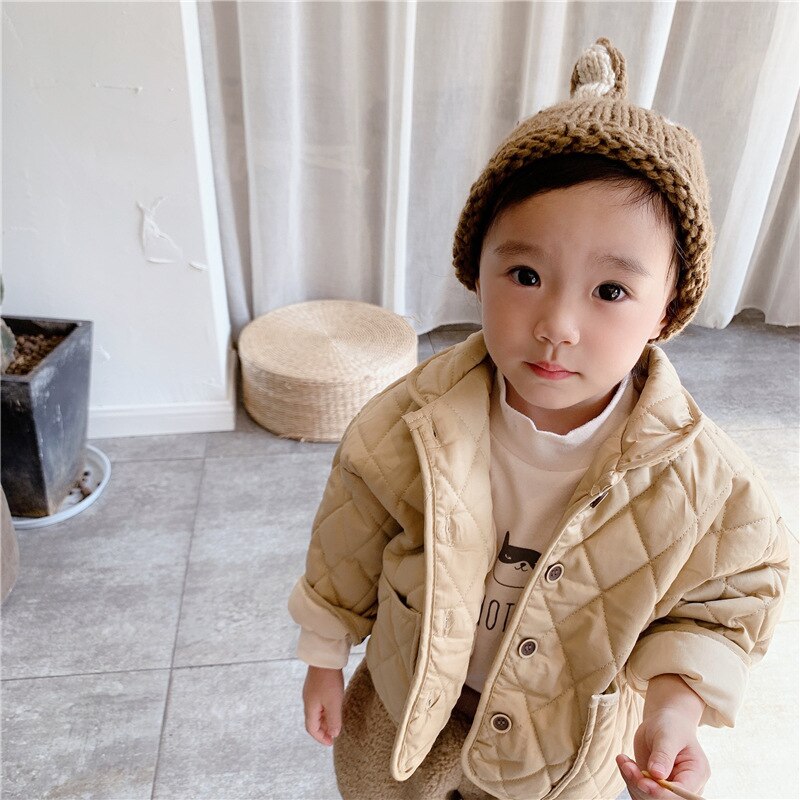 Children's Cotton Coat Autumn And Winter Boys Casual Cotton Padded Jacket Turn Down Collar Toddler Girls Ourwear Tops 1-7T