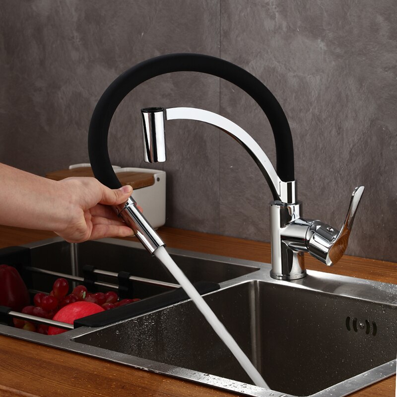 Gavaer Gummi Küche Armaturen Jede Richtung Rotierenden Moderne Küche Wasserhahn Wasserhähne Einzigen Griff ziehen Unten Deck Waschbecken Wasserhahn