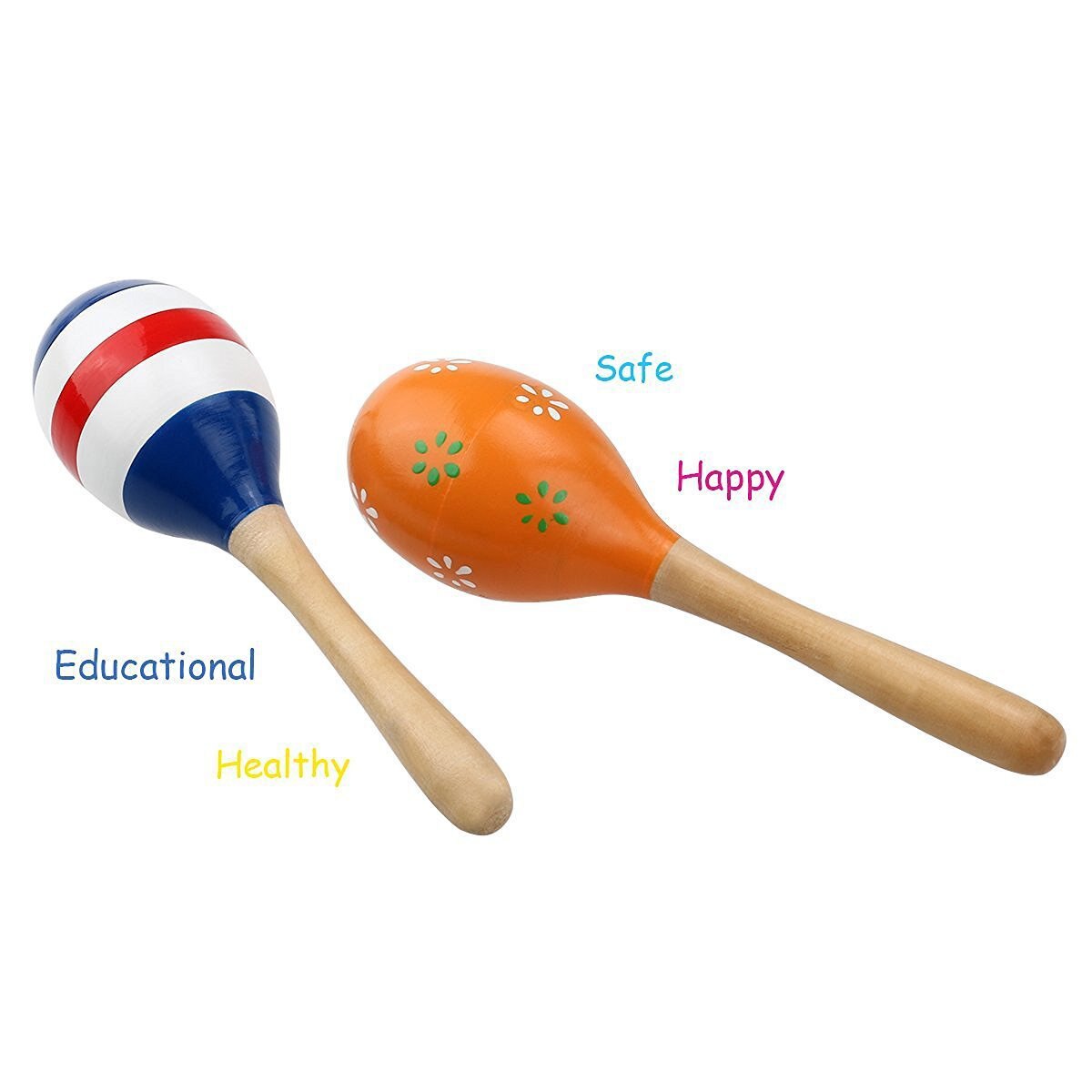 2 st 20cm barn bebis trä maracas skallra shakers musikaliska pedagogiska leksaker (slumpmässig färg)