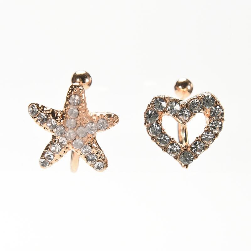 Sweet Crystal Star Clip Earing Starfish Ear Cuff Chic Heart Clip Earring