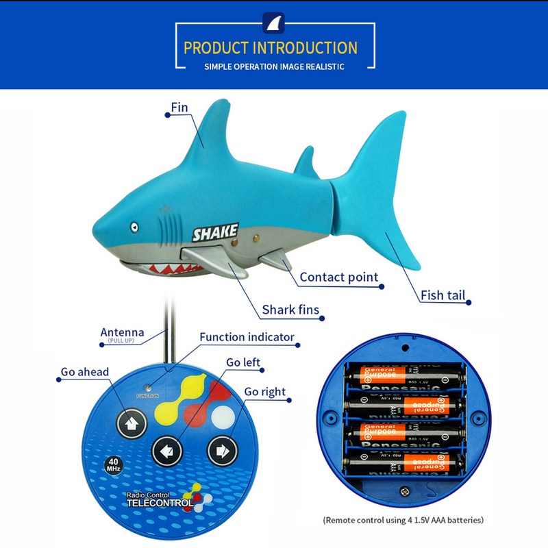 3CH RC Shark Model Toys 40Mhz Radio Remote Control RC Mini Electronic RC Ship for Kids Children Birthday