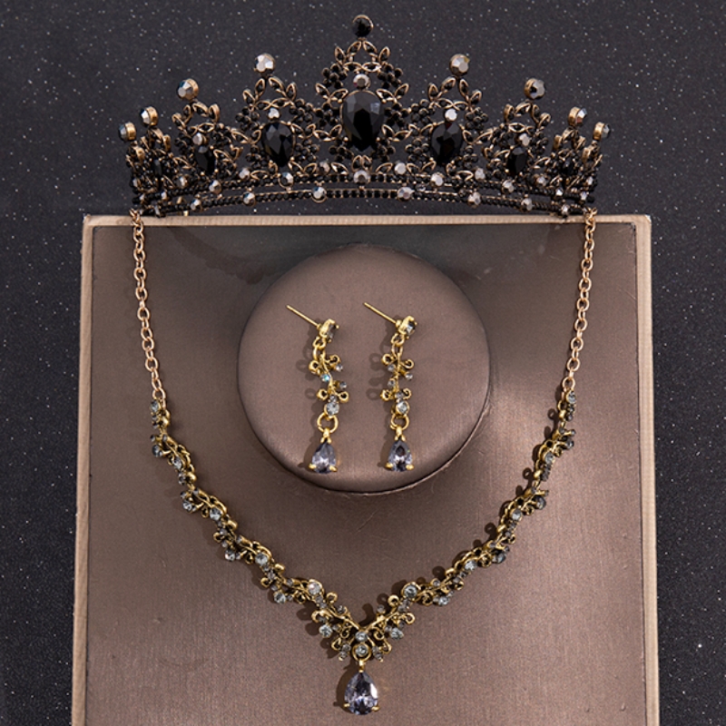 Prachtige Blauwe Kristallen Bruiloft Kroon Ketting Sets Voor Vrouwen Bruids Sieraden Sets Oorbellen Prom kopen vanaf een prijs van 17
