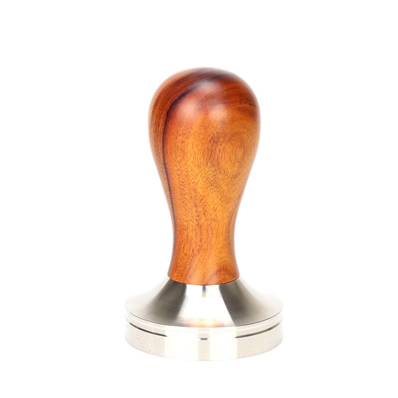 Koffie Tamper - 53mm Platte Bodem - Roestvrij Staal - Massief Houten Handvat: 51mm schroefdraad