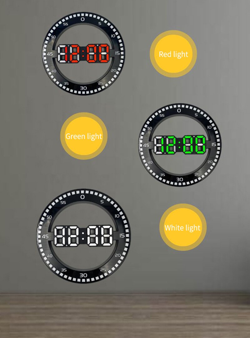 LED Digital Wall Clock Round Electronic Alarm clock Date Automatic Backlight Table Desktop Home Decoration Stand hang 3D Clocks