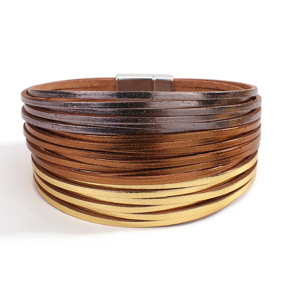 ALLYES Boho mehrschichtig Dünne Streifen Leder Armbänder für Frauen Damen Einfache Breiten wickeln Armbinde Weiblichen Schmuck: gold silber-