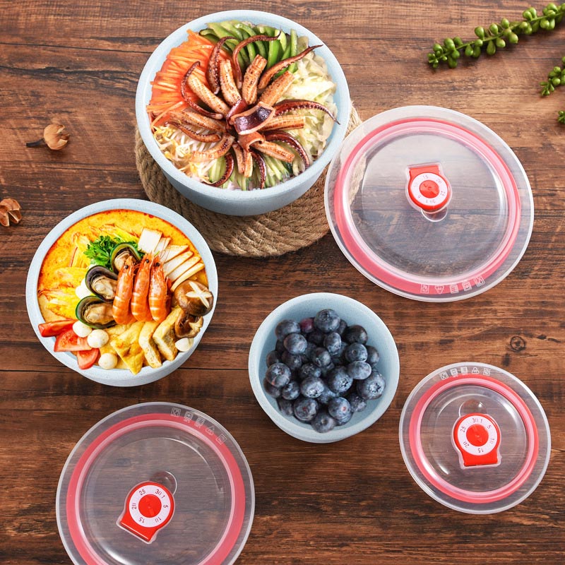 Wheat Straw Fresh-keeping Bowl Threepiece Set With Lid Round Lunch Box Can Be Microwave Sealed Bowl Kitchen Supplies Storage Box