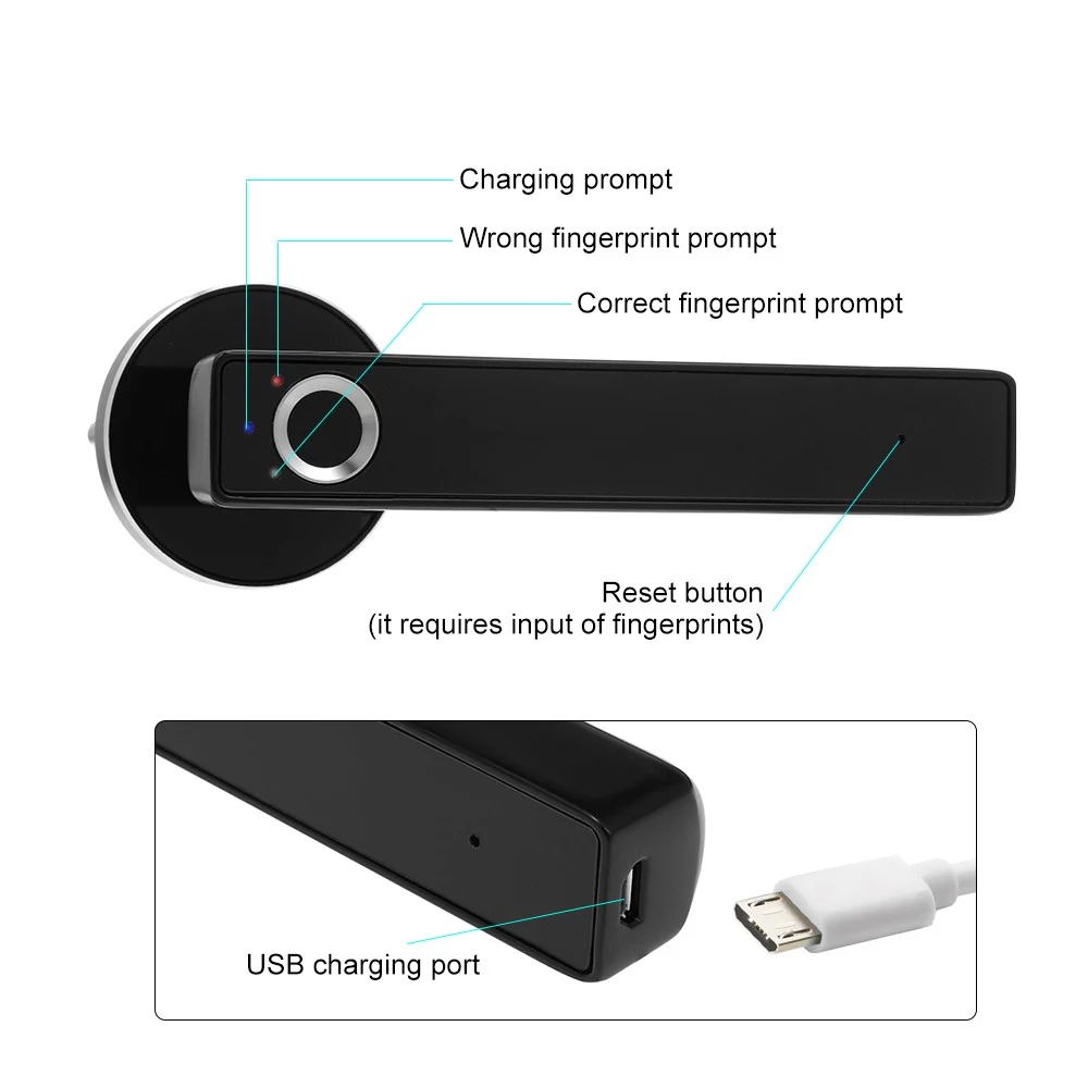 WAFU Smart Handle Lock Fingerprint Biometric Keyless Electronic Door Lock Security Lock