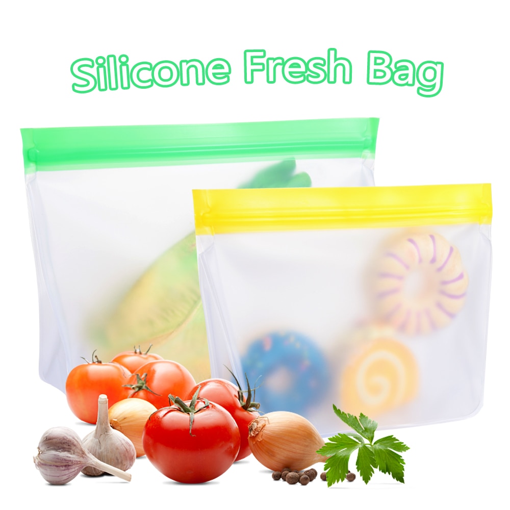 1Pc Silicone Food Storage Container Leakproof Container Reusable Stand Up Zip Shut Bags Cup Fresh Bag Food Home Kitchen Organize