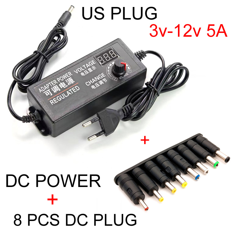 Digitale 3a regelbare spanningsadapter  ac 110v naar  dc 3v-12v-24v 5a led-indicator en jackplug voor hdd-behuizing 220v: Bruin